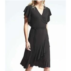Banana Republic Silky Short Sleeve Wrap Dress Black Ruffle